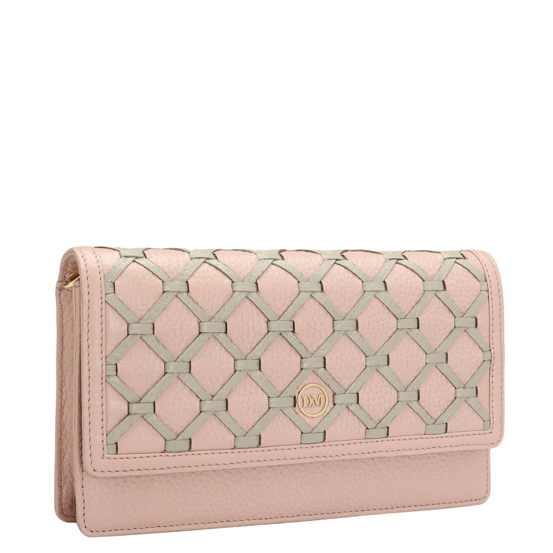 Wax Leather Ladies Sling Wallet - Baby Pink