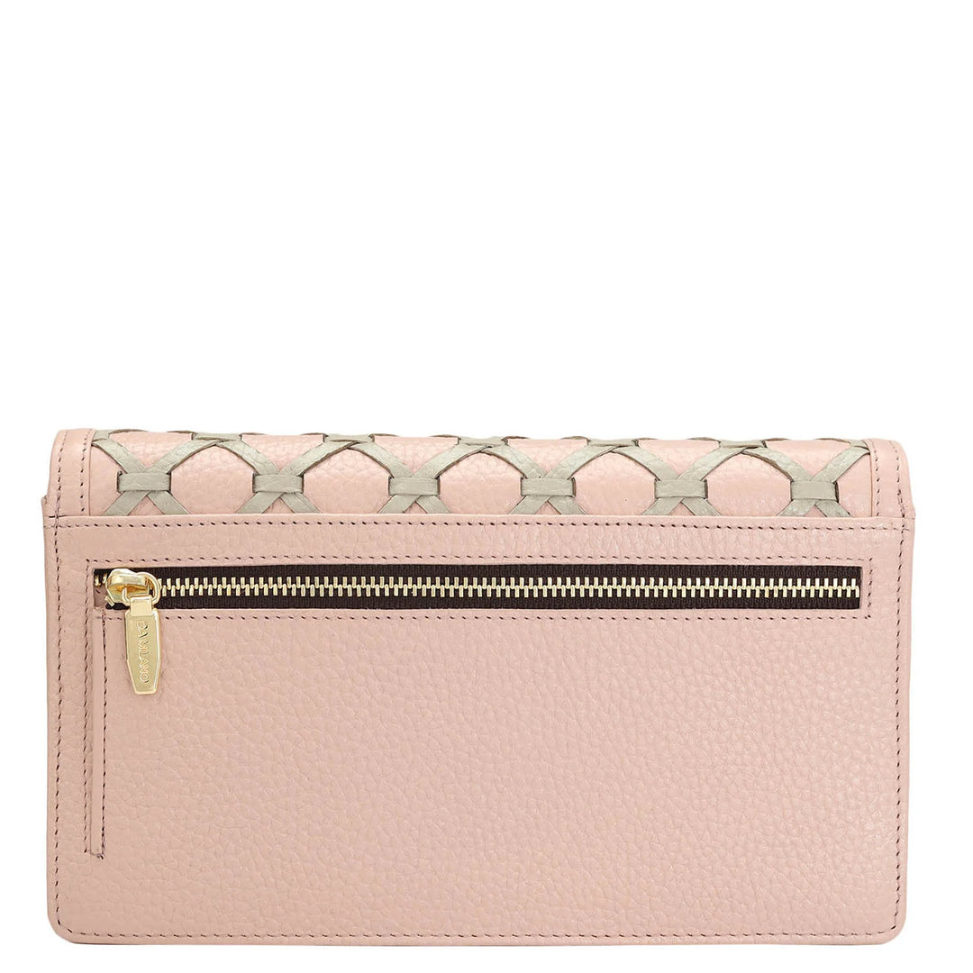 Wax Leather Ladies Sling Wallet - Baby Pink