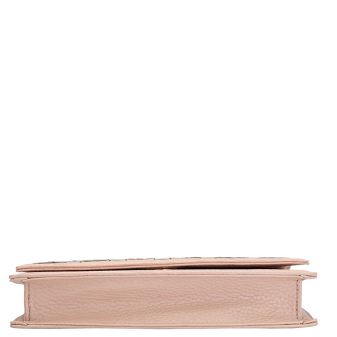 Wax Leather Ladies Sling Wallet - Baby Pink