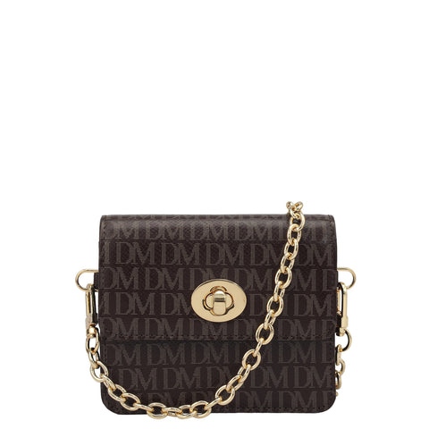 Monogram Leather Ladies Sling Wallet - Chocolate