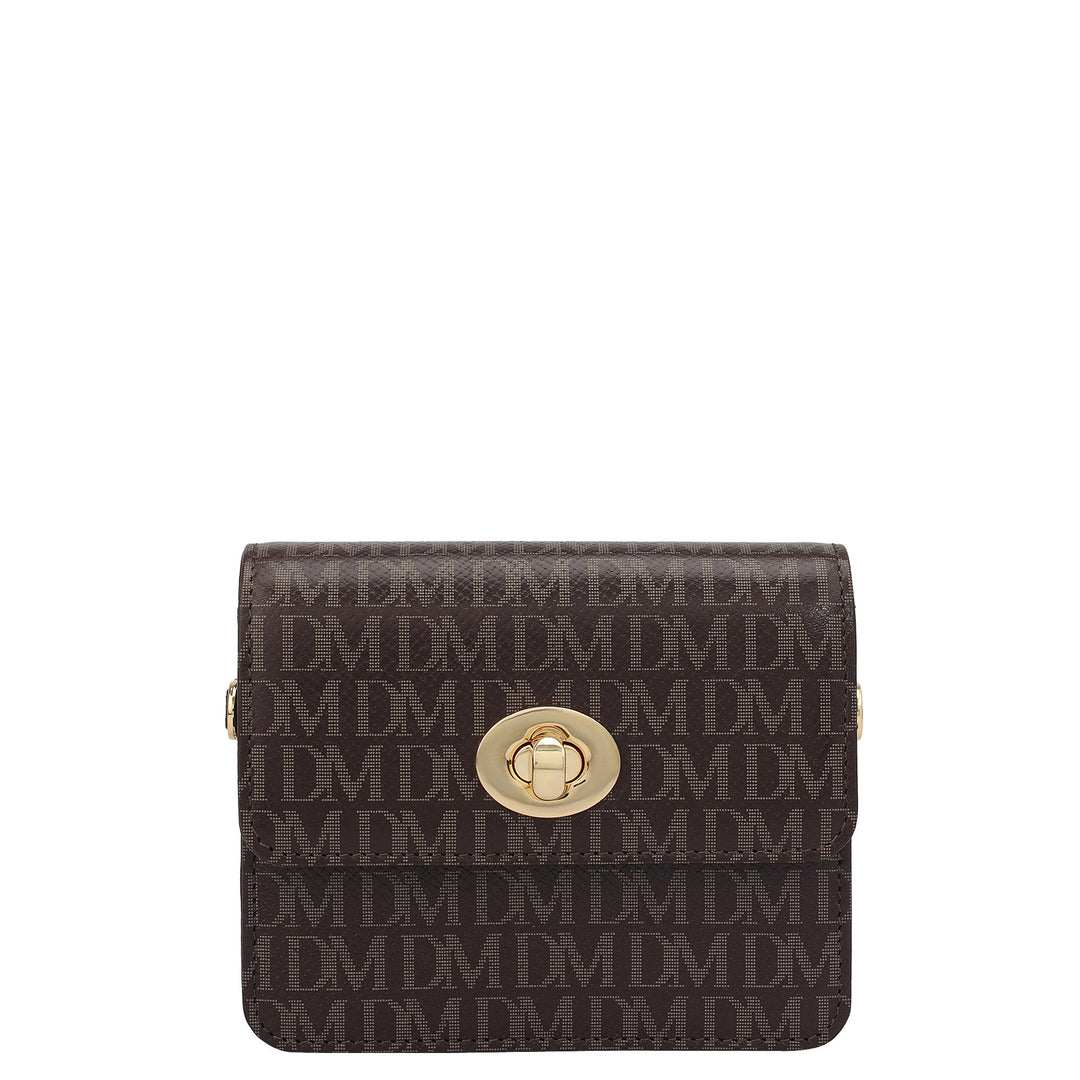 Monogram Leather Ladies Sling Wallet - Chocolate