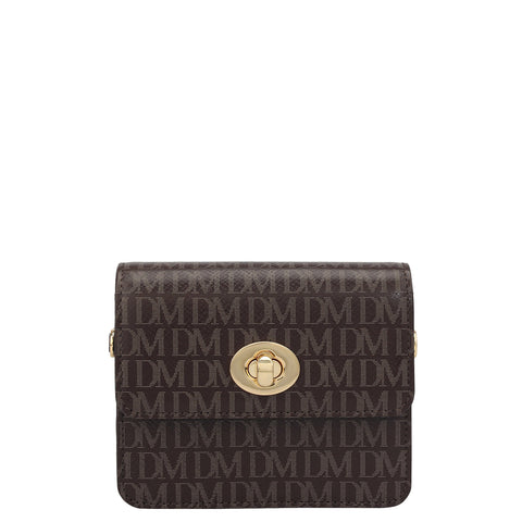 Monogram Leather Ladies Sling Wallet - Chocolate
