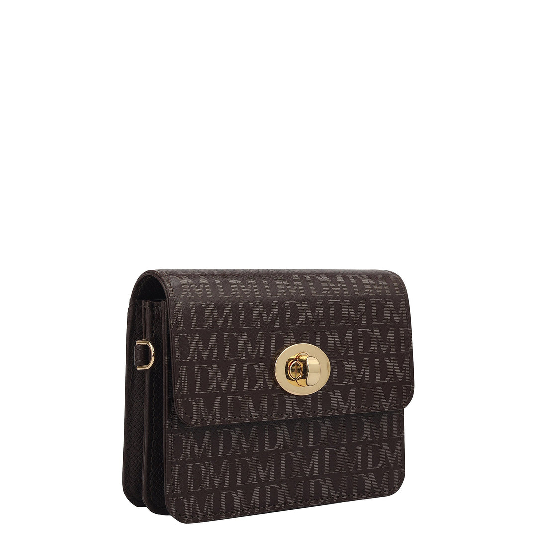 Monogram Leather Ladies Sling Wallet - Chocolate
