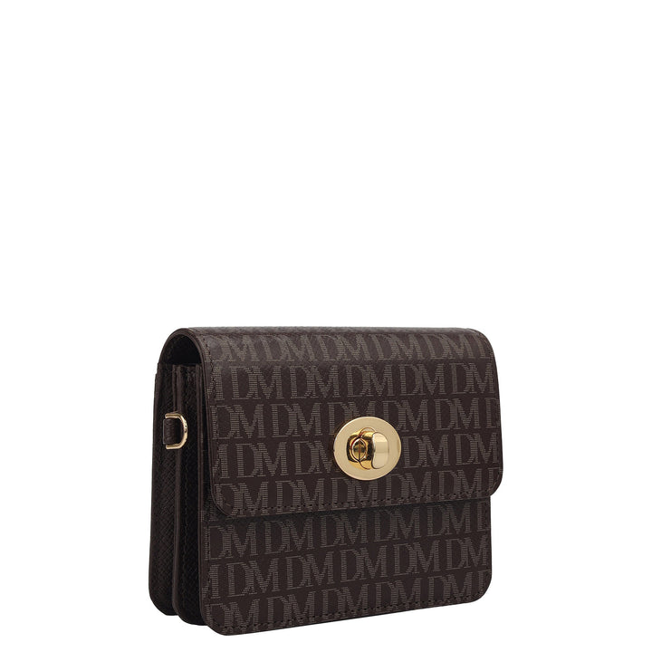 Monogram Leather Ladies Sling Wallet - Chocolate