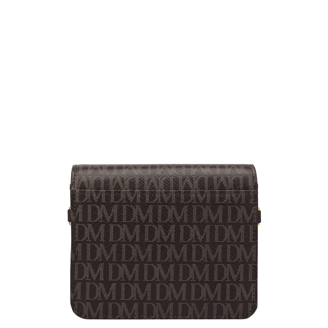 Monogram Leather Ladies Sling Wallet - Chocolate