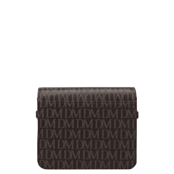 Monogram Leather Ladies Sling Wallet - Chocolate