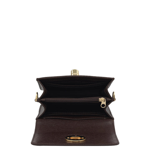 Monogram Leather Ladies Sling Wallet - Chocolate