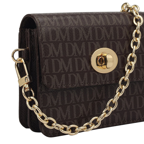 Monogram Leather Ladies Sling Wallet - Chocolate