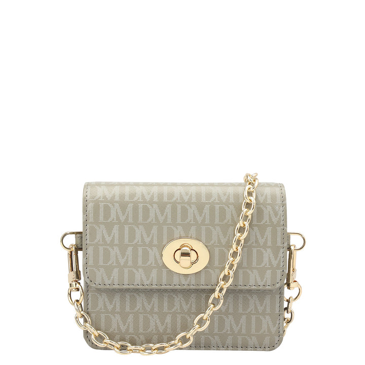 Monogram Leather Ladies Sling Wallet - Stone Grey