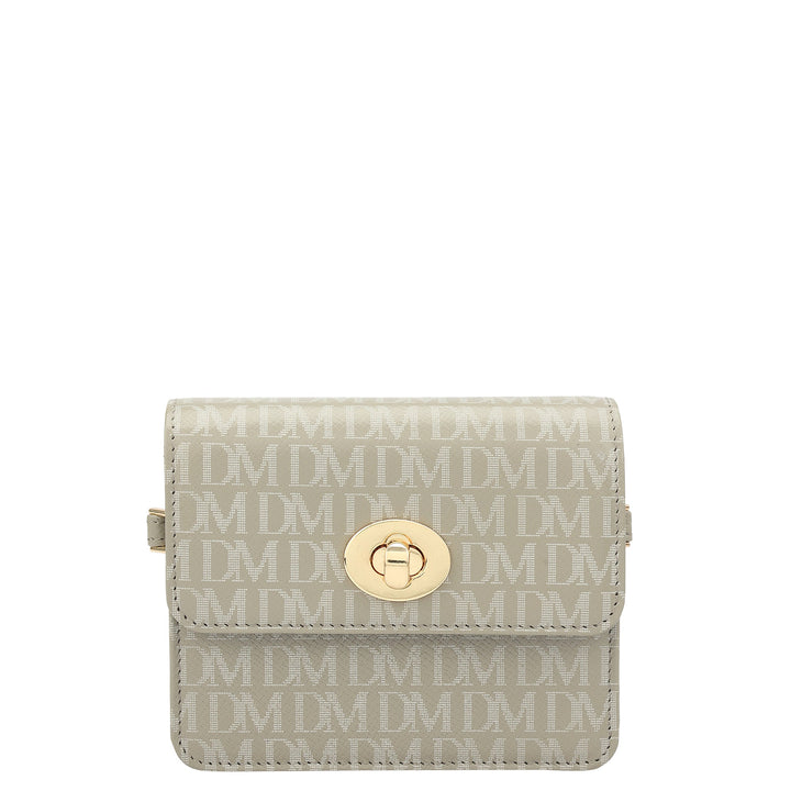 Monogram Leather Ladies Sling Wallet - Stone Grey