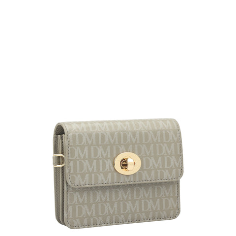 Monogram Leather Ladies Sling Wallet - Stone Grey