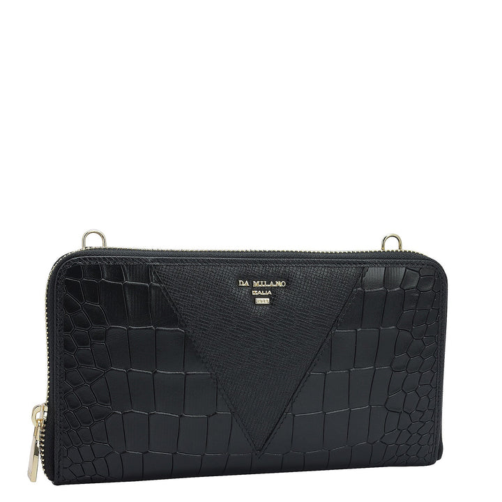 Croco Franzy Leather Ladies Wallet - Black