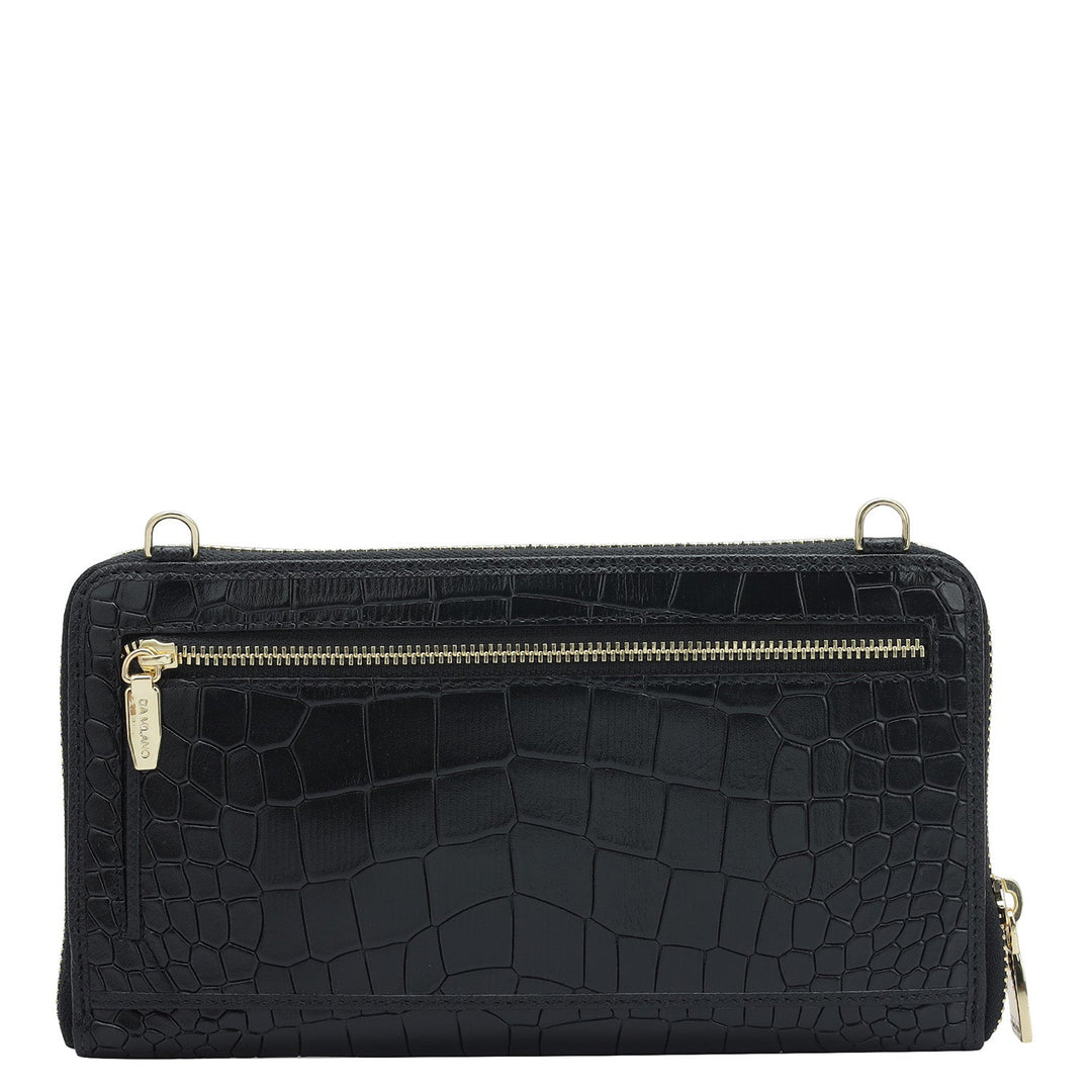 Croco Franzy Leather Ladies Wallet - Black