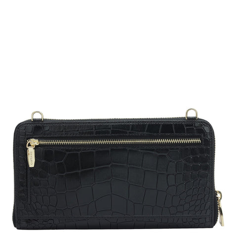 Croco Franzy Leather Ladies Wallet - Black