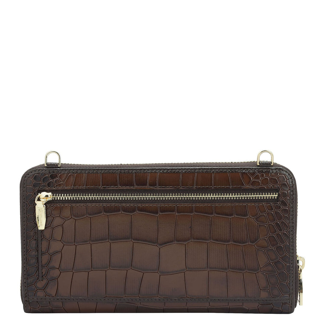 Croco Franzy Leather Ladies Wallet - Brown