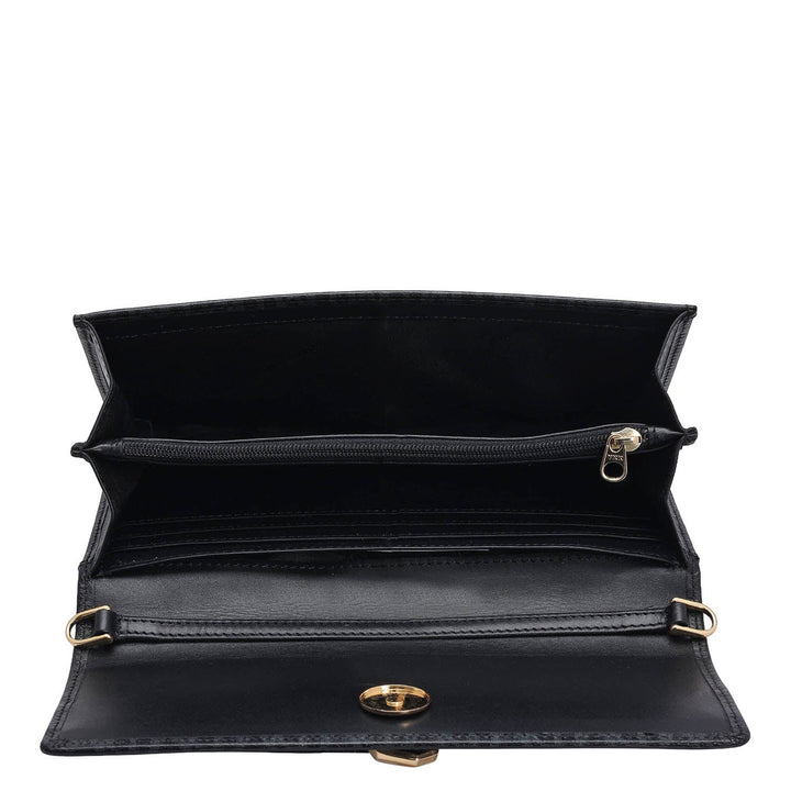 Monogram Leather Ladies Sling Wallet - Black