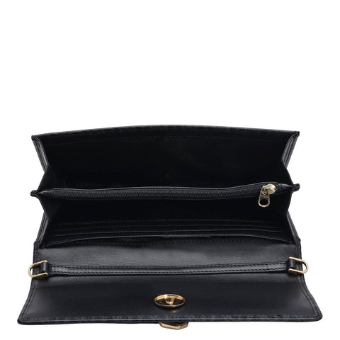 Monogram Leather Ladies Sling Wallet - Black