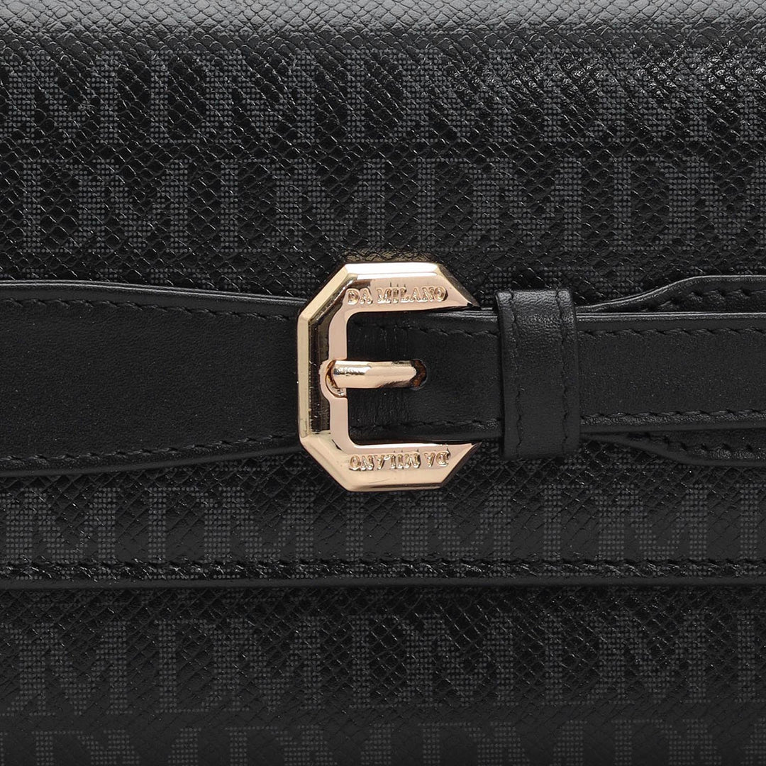 Monogram Leather Ladies Sling Wallet - Black