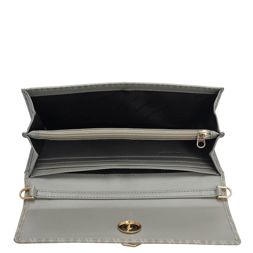 Monogram Leather Ladies Sling Wallet - Stone Grey