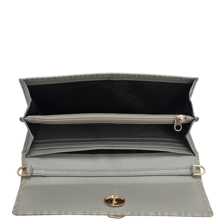 Monogram Leather Ladies Sling Wallet - Stone Grey