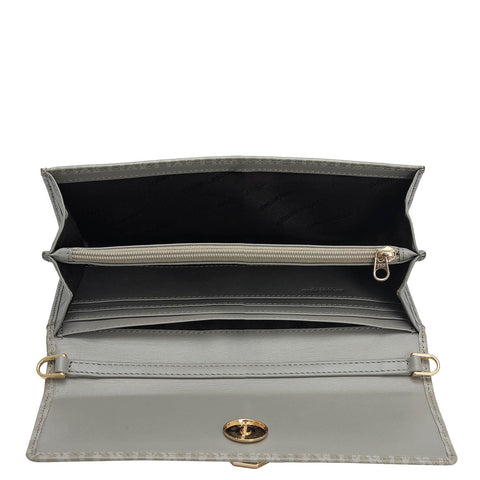 Monogram Leather Ladies Sling Wallet - Stone Grey