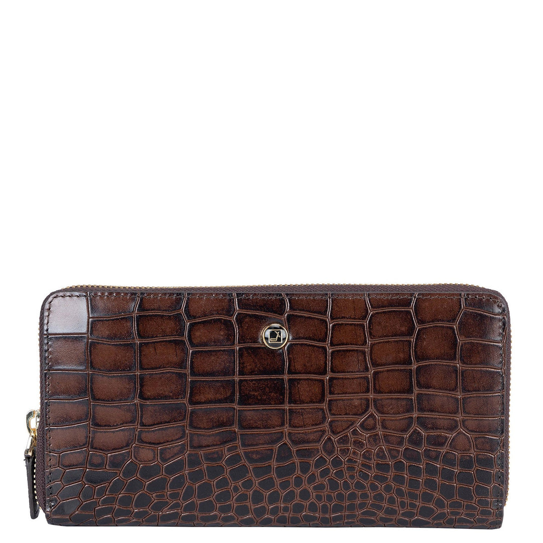 Croco Leather Ladies Wallet - Brown