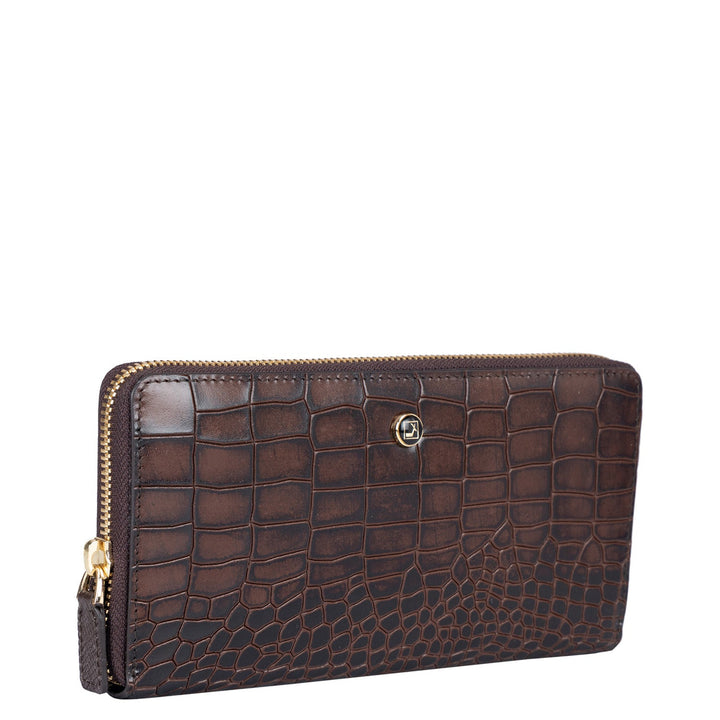 Croco Leather Ladies Wallet - Brown