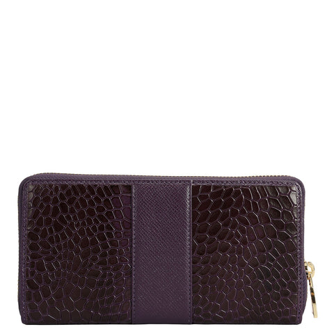 Croco Franzy Leather Ladies Wallet - Grapevine