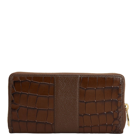 Croco Franzy Leather Ladies Wallet - Walnut