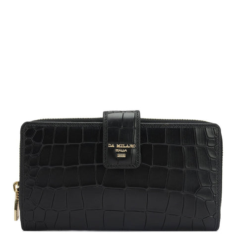 Croco Leather Ladies Wallet - Black