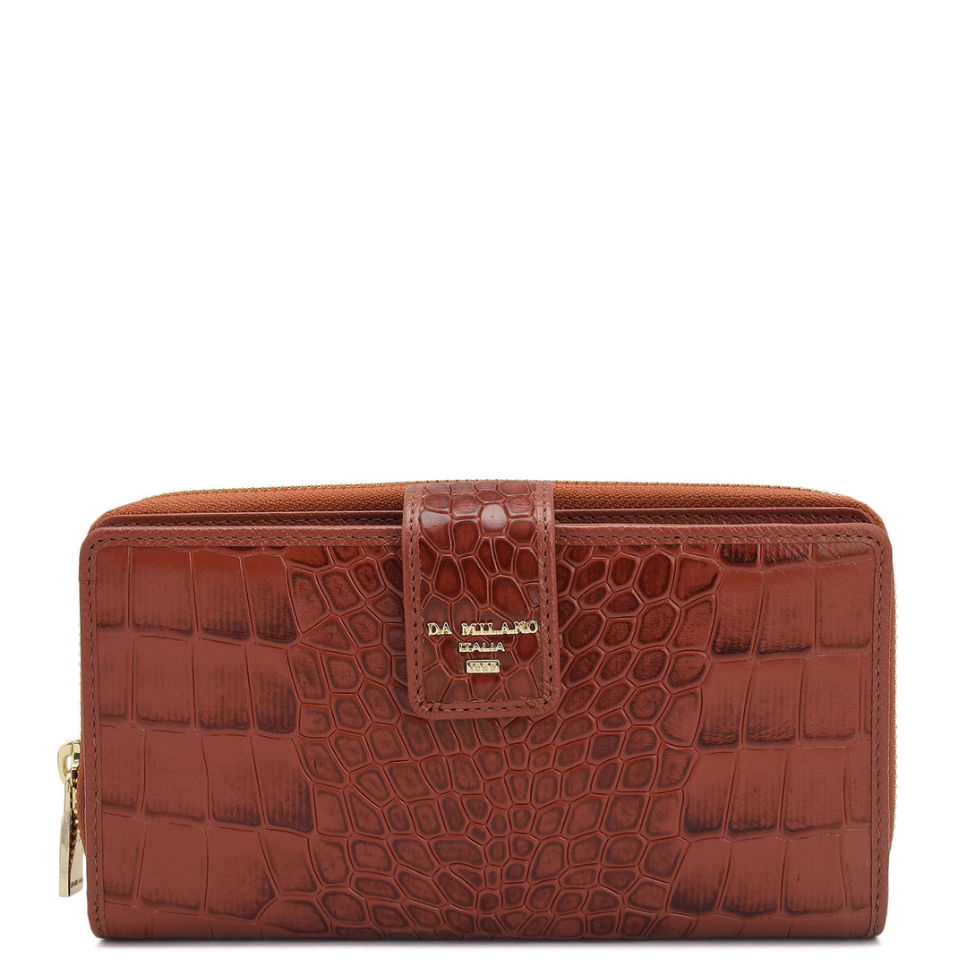 Croco Leather Ladies Wallet - Brick