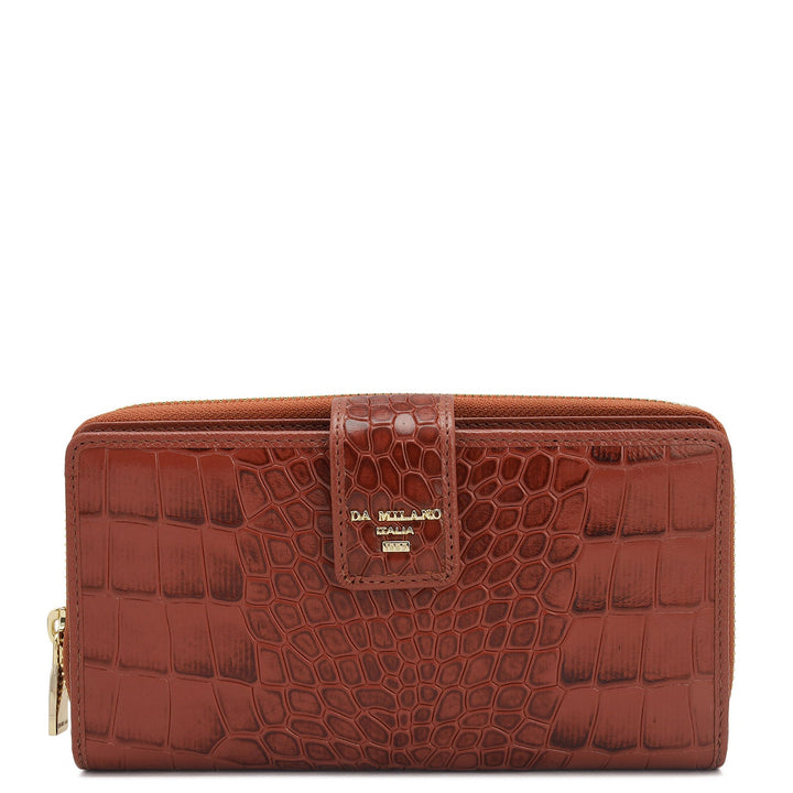 Croco Leather Ladies Wallet - Brick