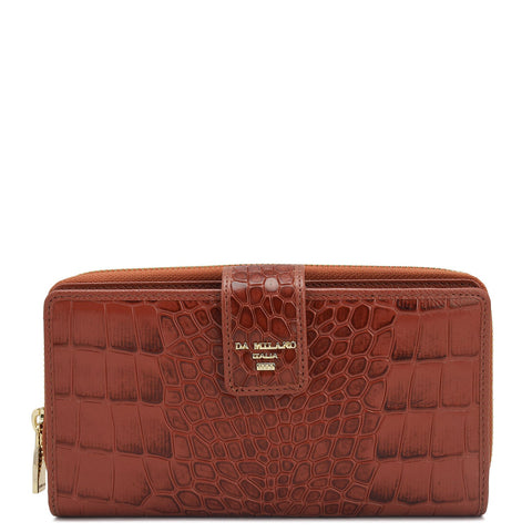 Croco Leather Ladies Wallet - Brick