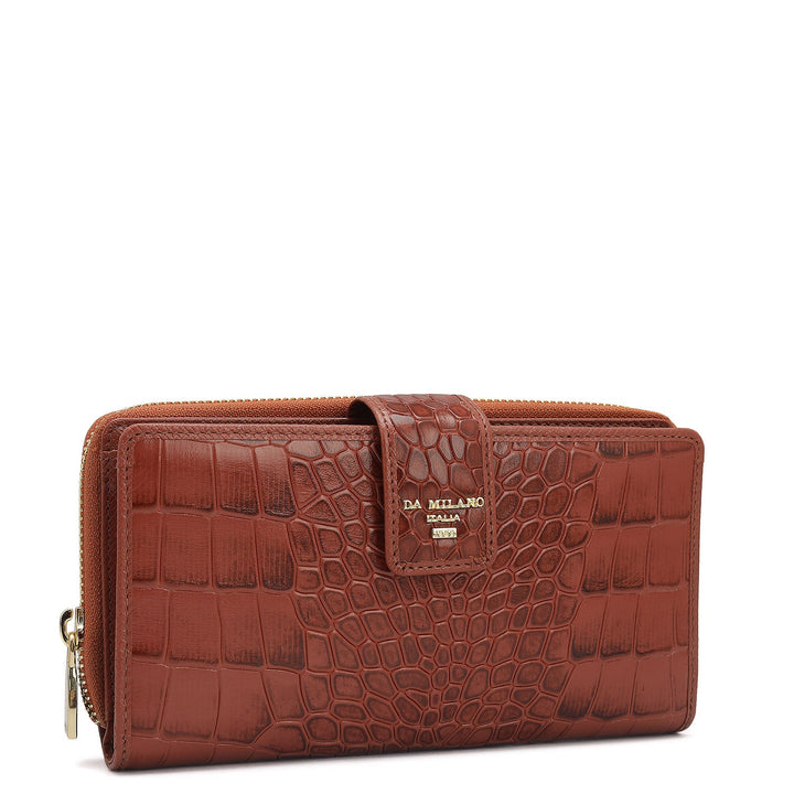 Croco Leather Ladies Wallet - Brick