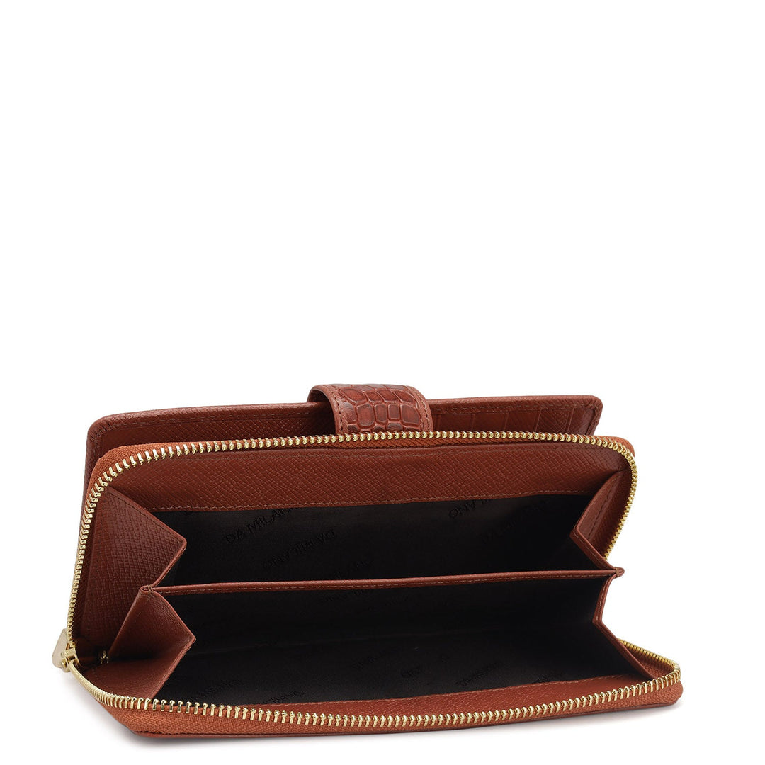 Croco Leather Ladies Wallet - Brick