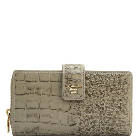 Croco Leather Ladies Wallet - Stone Grey