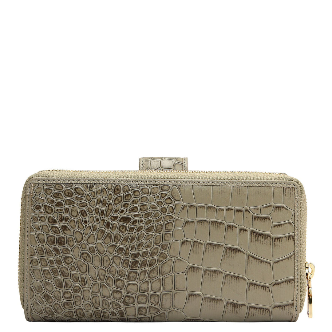 Croco Leather Ladies Wallet - Stone Grey