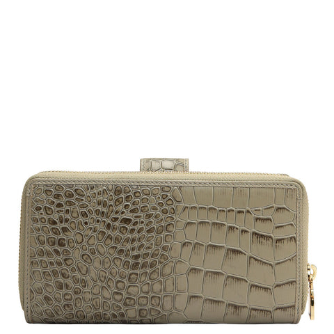 Croco Leather Ladies Wallet - Stone Grey