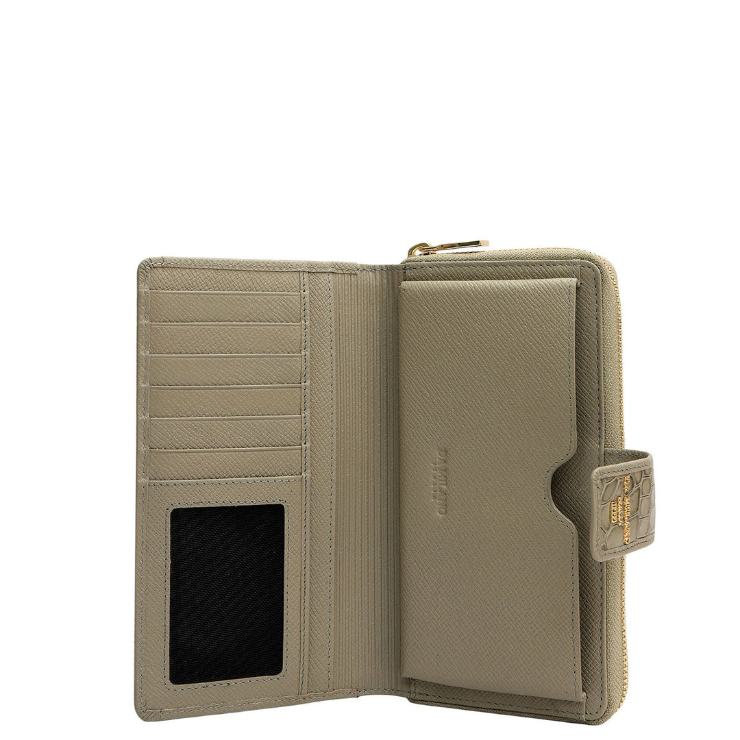 Croco Leather Ladies Wallet - Stone Grey