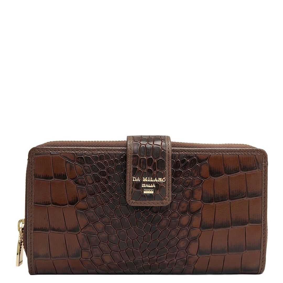 Croco Leather Ladies Wallet - Walnut