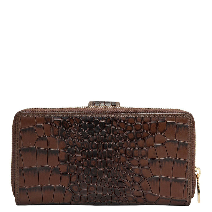 Croco Leather Ladies Wallet - Walnut