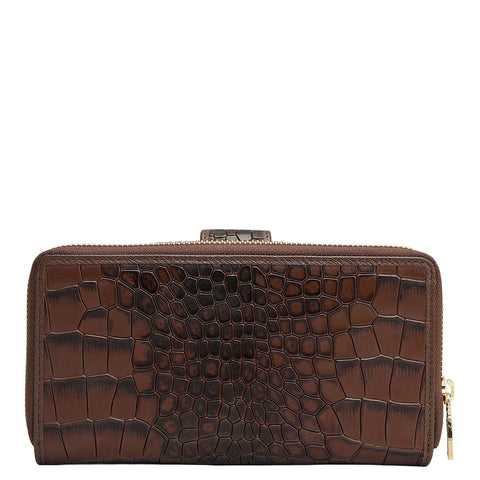 Croco Leather Ladies Wallet - Walnut