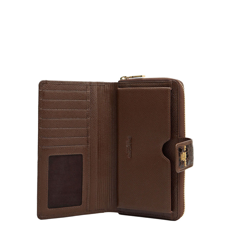 Croco Leather Ladies Wallet - Walnut