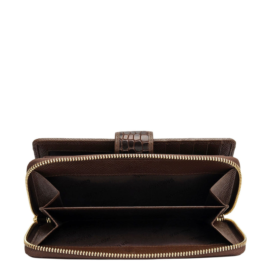 Croco Leather Ladies Wallet - Walnut