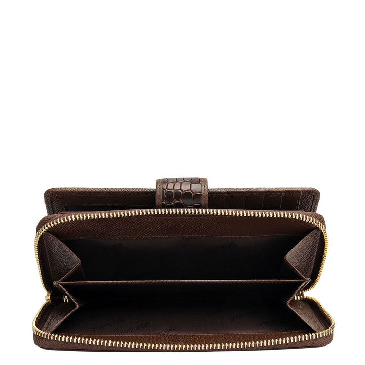 Croco Leather Ladies Wallet - Walnut