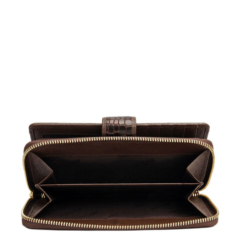Croco Leather Ladies Wallet - Walnut