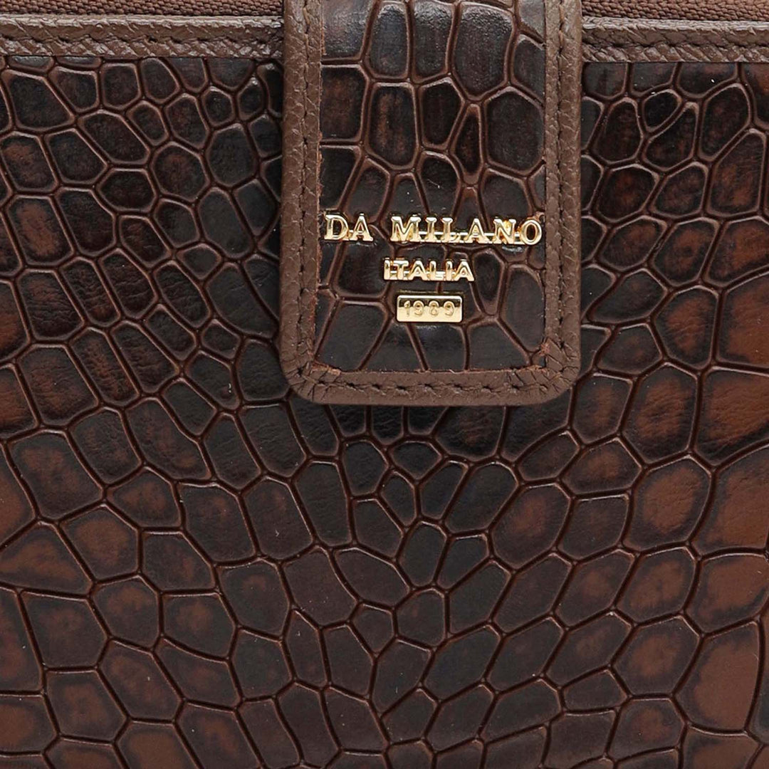 Croco Leather Ladies Wallet - Walnut