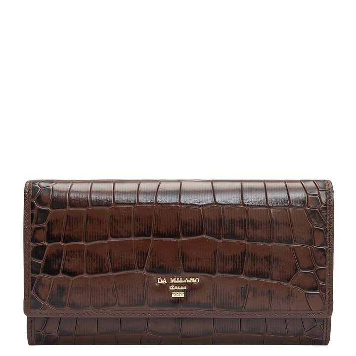 Croco Leather Ladies Wallet - Walnut