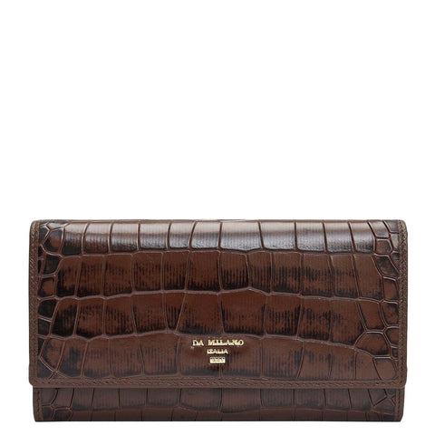 Croco Leather Ladies Wallet - Walnut