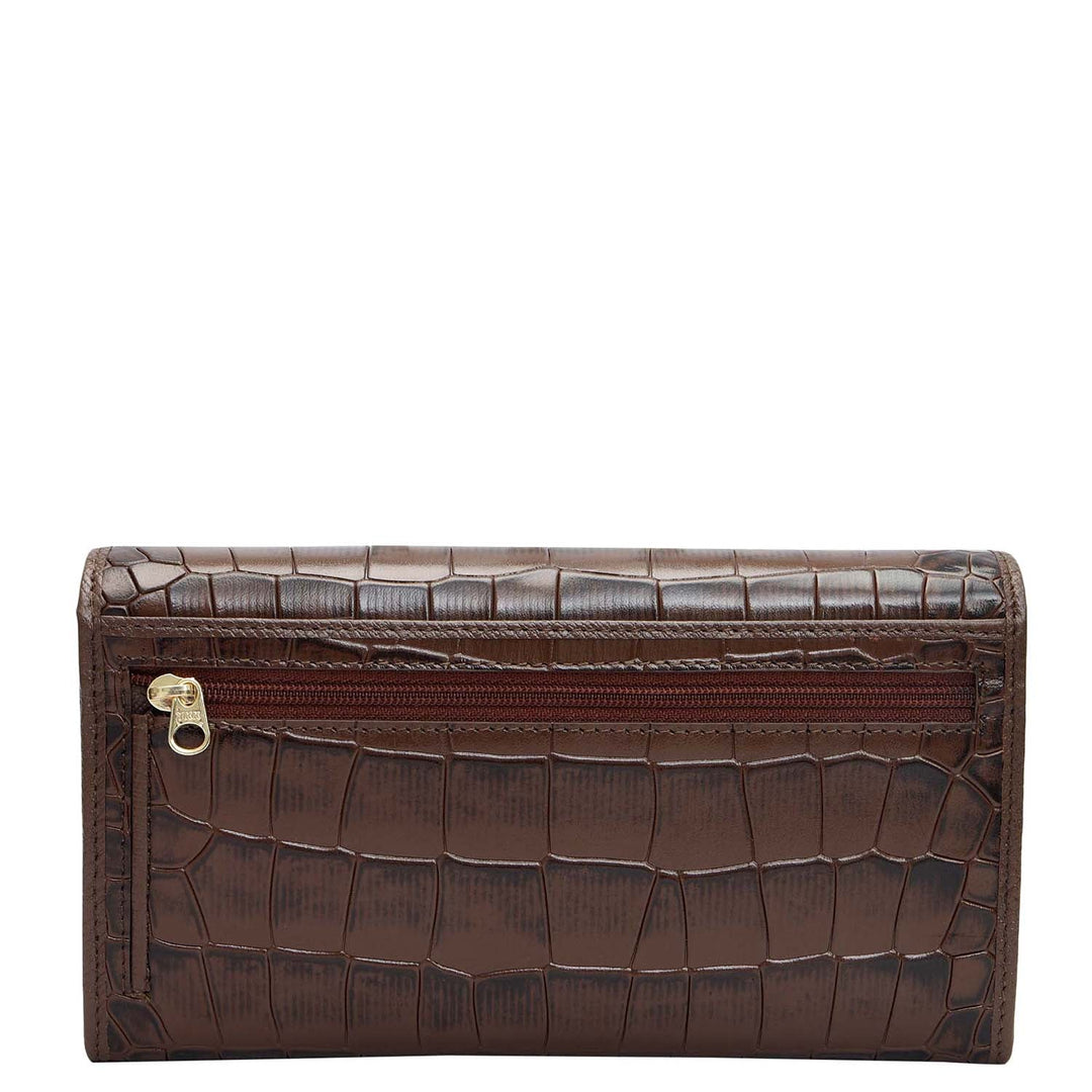 Croco Leather Ladies Wallet - Walnut